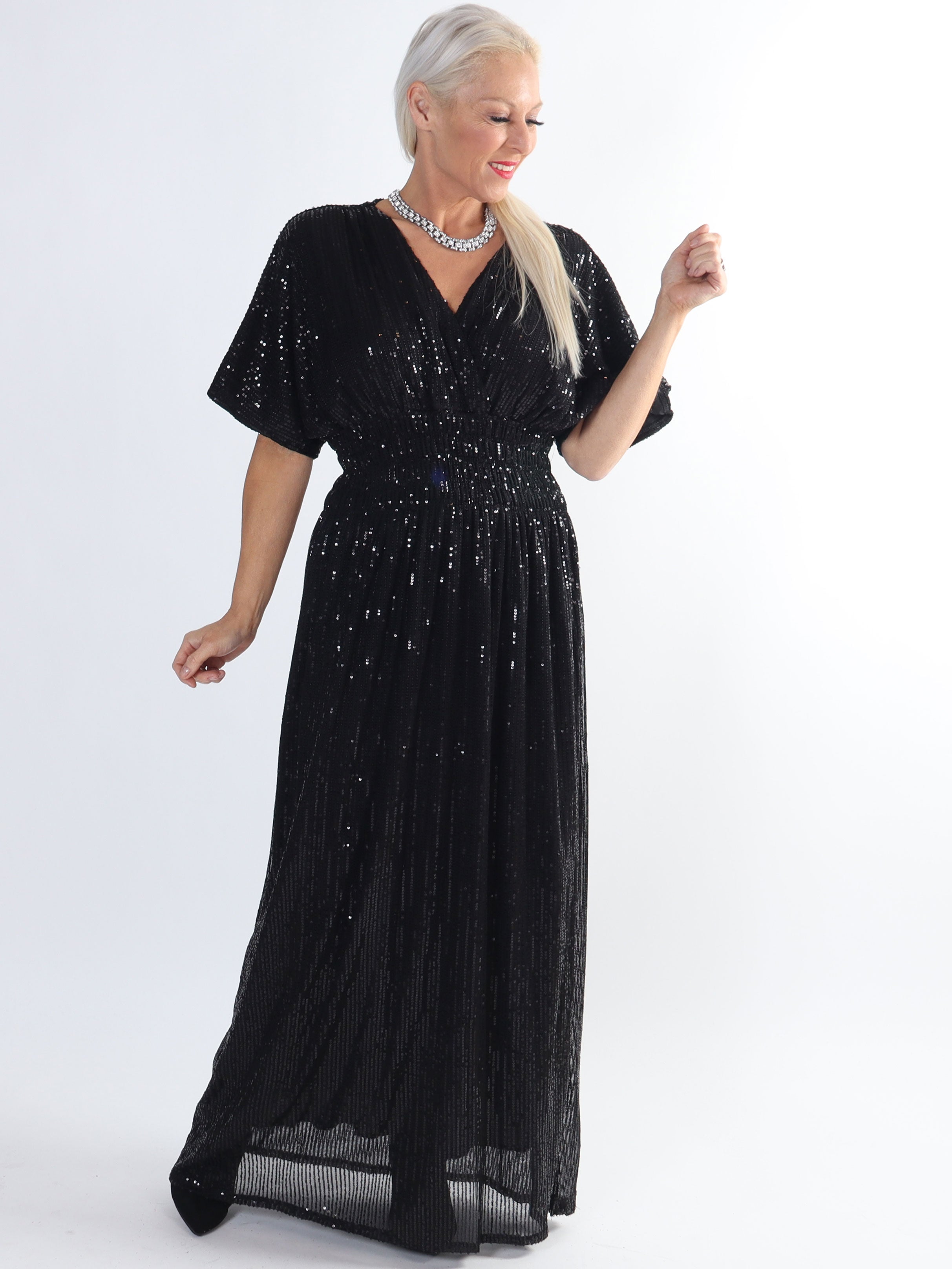 Pams Glitter - Lang smuk plus size kjole med pailletter